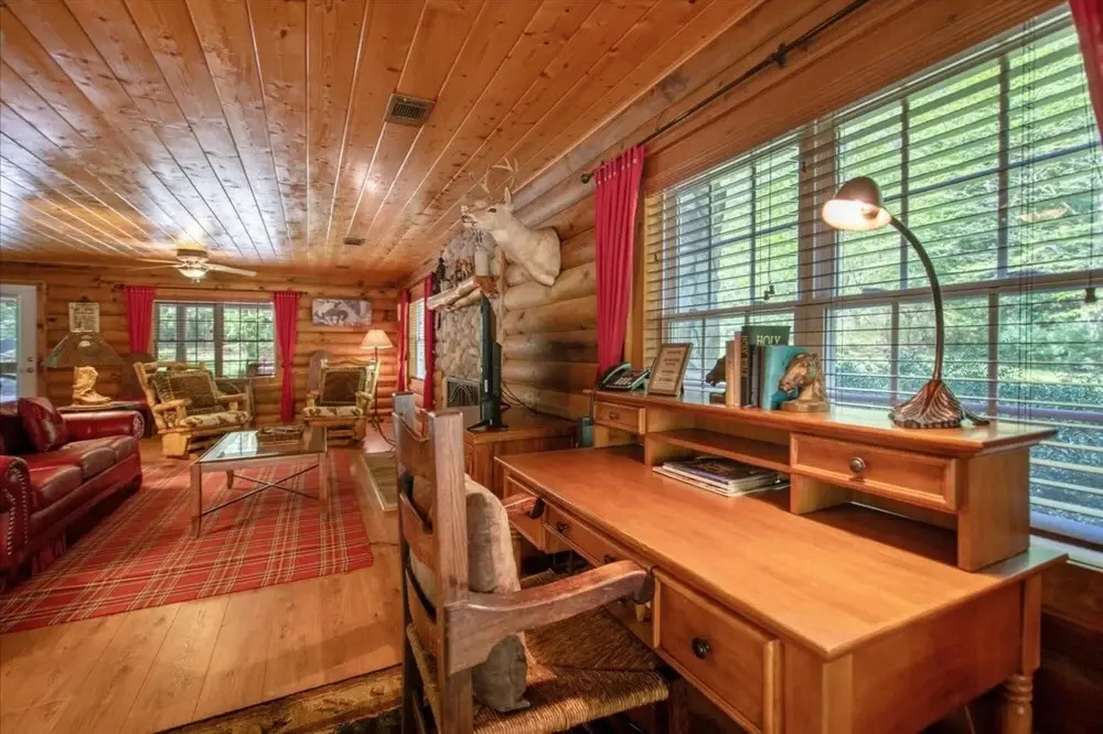 photo 1 of Cowboy Cabin - Gorgeous Unique Mountain Cabin With Creek Porch Pool Table