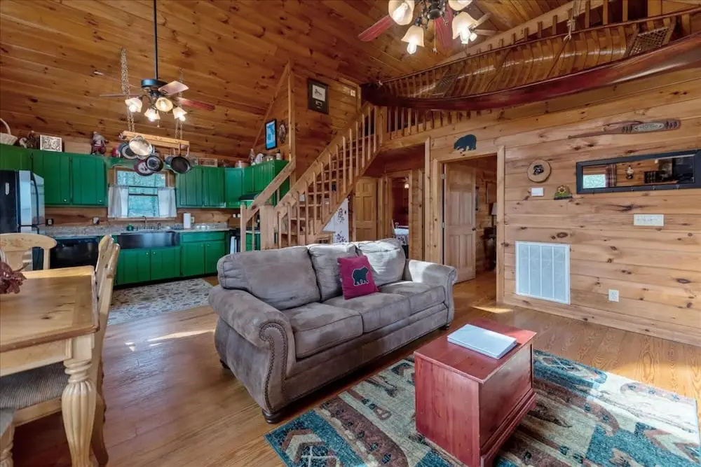 photo 1 of Overlook Retreat Cabin - Charming Cabin Mountain Views With Foosball Firepit