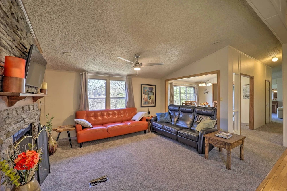 photo 1 of Deck + 2 Fire Pits: Riverfront Spruce Pine Rental!