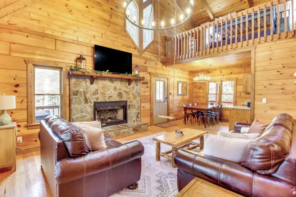 photo 1 of Secluded Cherry Log Cabin w/ Hot Tub + Swings!