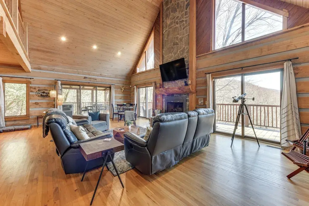 photo 1 of Spacious Maggie Valley Cabin w/ Waterfall On-site!